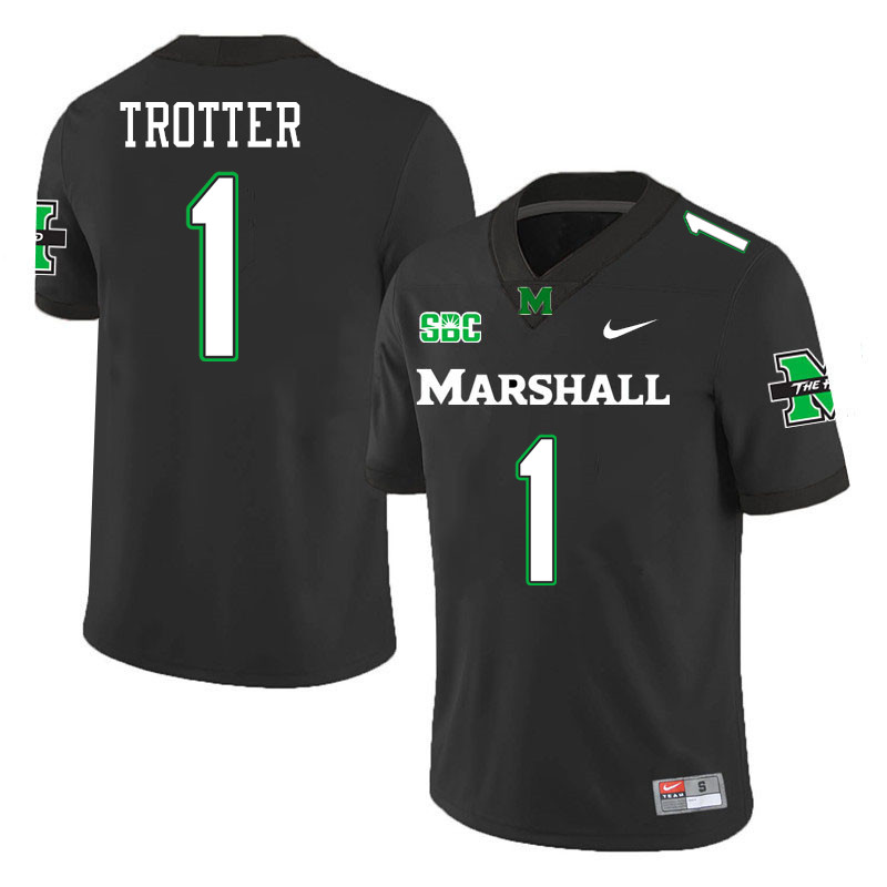 Marshall Thundering Herd #1 Boogie Trotter College Football Jerseys Stitched-Black